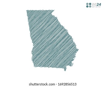 Vector silhouette green chaotic hand drawn scribble sketch of Georgia (USA) map on white background.
