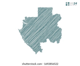 Vector silhouette green chaotic hand drawn scribble sketch of Gabon map on white background.