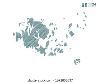 Vector silhouette green chaotic hand drawn scribble sketch of Aland Islands map on white background.