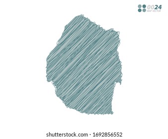 Vector silhouette green chaotic hand drawn scribble sketch of Swaziland map on white background.