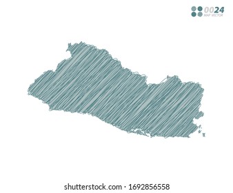 Vector silhouette green chaotic hand drawn scribble sketch of El Salvador map on white background.