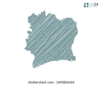 Vector silhouette green chaotic hand drawn scribble sketch of Ivory Coast map on white background.