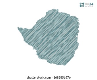 Vector silhouette green chaotic hand drawn scribble sketch of Zimbabwe map on white background.