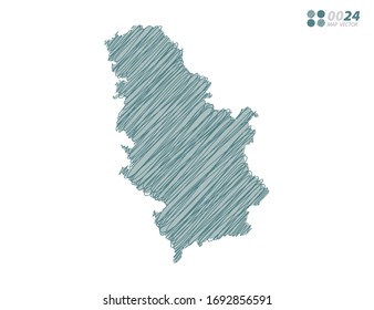 Vector silhouette green chaotic hand drawn scribble sketch of Serbia map on white background.