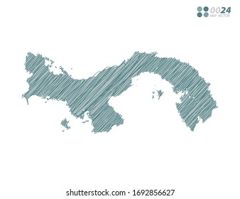 Vektorillustration Silhouette grüne chaotische handgezeichnet Schreiber Skizze von Panama Karte auf weißem Hintergrund.
