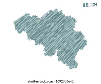 Vector silhouette green chaotic hand drawn scribble sketch of Belgium map on white background.