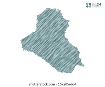 Esbozo de escarabajo verde caótico dibujado a mano dibujando el mapa de Iraq sobre fondo blanco.