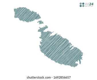 Vektorillustration Silhouette grüne chaotische handgezeichnet Schreiber Skizze von Malta Karte auf weißem Hintergrund.