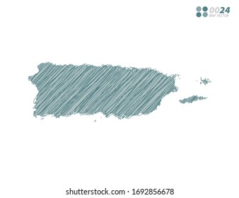 Vector silhouette green chaotic hand drawn scribble sketch of Puerto Rico map on white background.