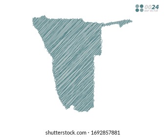 Vector silhouette green chaotic hand drawn scribble sketch of Namibia map on white background.