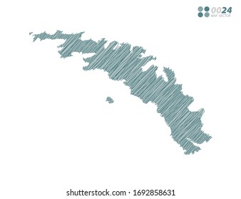 Silueta vectorial caótico dibujo a mano garabatos dibujado a mano del mapa de Georgia del Sur sobre fondo blanco.
