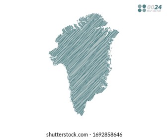 Vector silhouette green chaotic hand drawn scribble sketch of Greenland map on white background.
