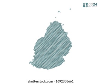 Vektorillustration Silhouette grüne chaotische handgezeichnete Skizze von Mauritius Karte auf weißem Hintergrund.