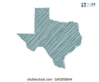 Vector silhouette green chaotic hand drawn scribble sketch of Texas map on white background.