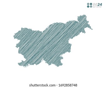 Vector silhouette green chaotic hand drawn scribble sketch of Slovenia map on white background.