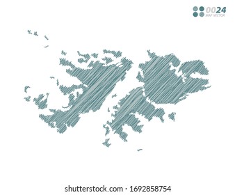 Vektorillustration Silhouette grüne chaotische handgezeichnete Skizze von Falklandinseln Karte auf weißem Hintergrund.
