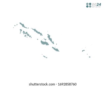Silueta vectorial color caótico dibujo a mano garabatos del mapa de la isla Salomón sobre fondo blanco.