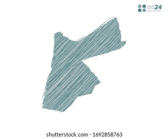 Vector silhouette green chaotic hand drawn scribble sketch of Jordan map on white background.