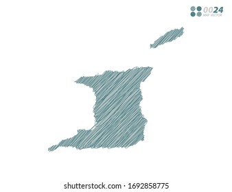 Vector silhouette green chaotic hand drawn scribble sketch of Trinidad and Tobago map on white background.