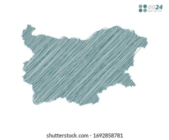 Vector silhouette green chaotic hand drawn scribble sketch of Bulgaria map on white background.
