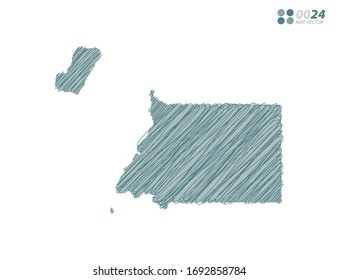 Vector silhouette green chaotic hand drawn scribble sketch of Equatorial Guinea map on white background.
