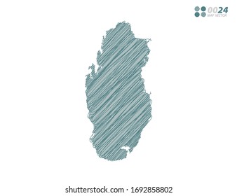 Vector silhouette green chaotic hand drawn scribble sketch of Qatar map on white background.