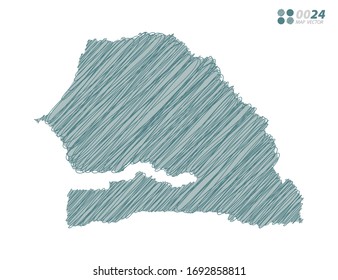 Vector silhouette green chaotic hand drawn scribble sketch of Senegal map on white background.