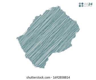 Vector silhouette green chaotic hand drawn scribble sketch of Lesotho map on white background.
