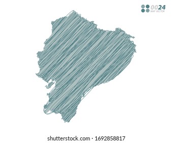 Vector silhouette green chaotic hand drawn scribble sketch of Ecuador map on white background.