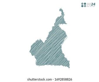 Vector silhouette green chaotic hand drawn scribble sketch of Cameroon map on white background.