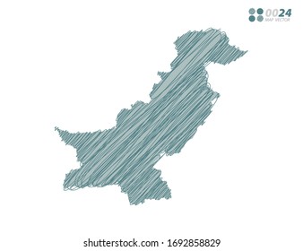 Vektorillustration Silhouette grüne chaotische handgezeichnete Skizze von Pakistan Karte auf weißem Hintergrund.