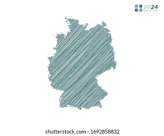 Vektorillustration Silhouette grüne chaotische handgezeichnete Skizze von Deutschland Karte auf weißem Hintergrund.