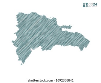 Vector silhouette green chaotic hand drawn scribble sketch of Dominican Republic map on white background.