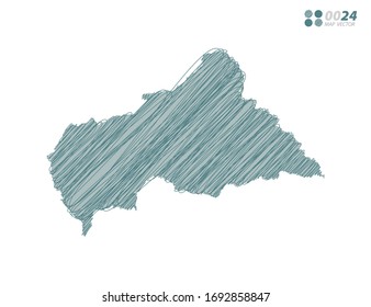 Vektorillustration Silhouette grüne chaotische handgezeichnete Skizze der zentralafrikanischen Karte auf weißem Hintergrund.