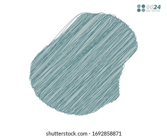 Silueta vectorial color caótico dibujo a mano garabatos dibujo del mapa de Nauru sobre fondo blanco.