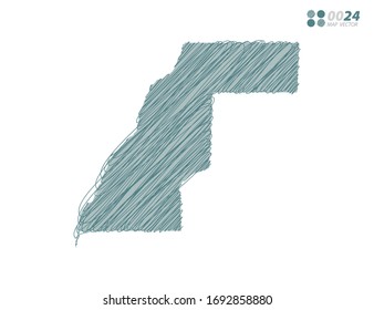 Vector silhouette green chaotic hand drawn scribble sketch of Western Sahara map on white background.