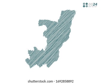 Vector silhouette green chaotic hand drawn scribble sketch of Congo map on white background.