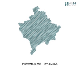 Vector silhouette green chaotic hand drawn scribble sketch of Kosovo map on white background.