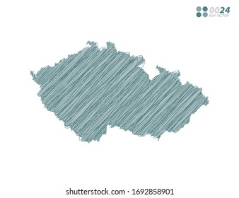 Vector silhouette green chaotic hand drawn scribble sketch of Czech Republic map on white background.