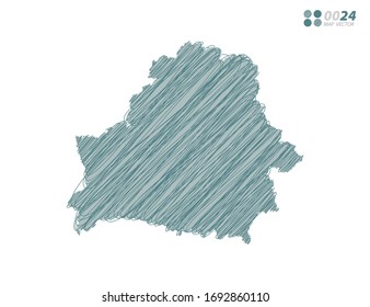 Vector silhouette green chaotic hand drawn scribble sketch of Belarus map on white background.