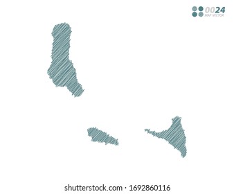 Vector silhouette green chaotic hand drawn scribble sketch of Comoros map on white background.