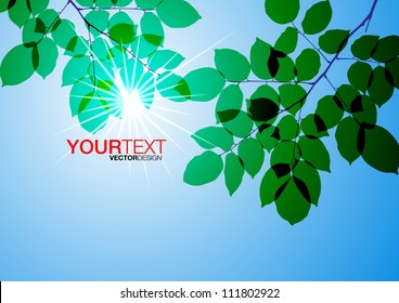 Vector silhouette green leaves on blue sky