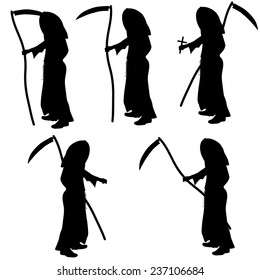 Vector silhouette of Grim Reaper on a white background.