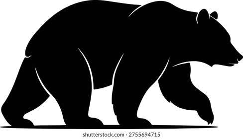 Vector silhouette grizzly bear walking isolated animal illustration