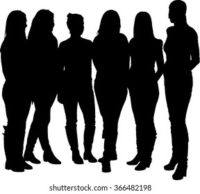 Vector Silhouette Of A Group Of Adult People (girls Or Women)