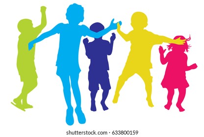 Vector silhouette of group of children having fun