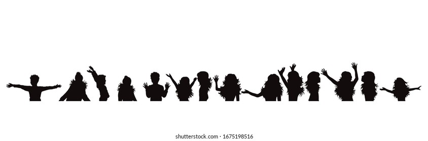 Vector silhouette of group of children on white background. Symbol of childhood.