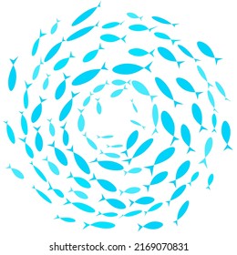 Vector silhouette of a group of colored fish swimming in a circle. Isolated on a white background. Great for design illustration templates about marine life.