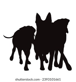 Vector silhouette of group of dogs on white background. Symbol of pet and friendship.