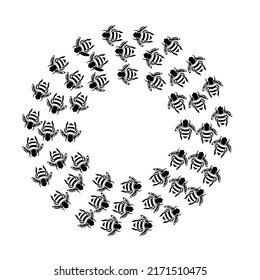 Vector silhouette of a group of honey bees flying in a circle. Isolated on a white background. Great for design illustration templates about bee life.